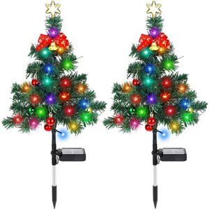 2 Pcs Solar Christmas Tree Garden Stake Lights Outdoor Christmas Tree Yard Decor